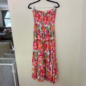 Abel the Label Women's Anthropologie Smocked Strapless Floral Maxi Dress Large